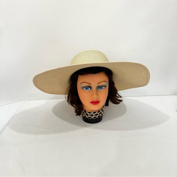 Sunhat Wide Brim Floppy Packable Tan Cream Beige - Picture 1 of 6